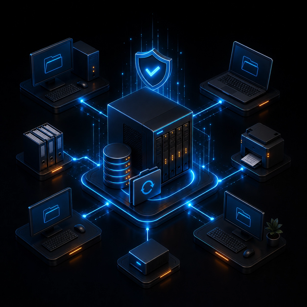 Ilustración de backup profesional en la nube para empresas